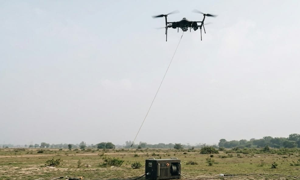 Tethered surveillance UAV in operation
